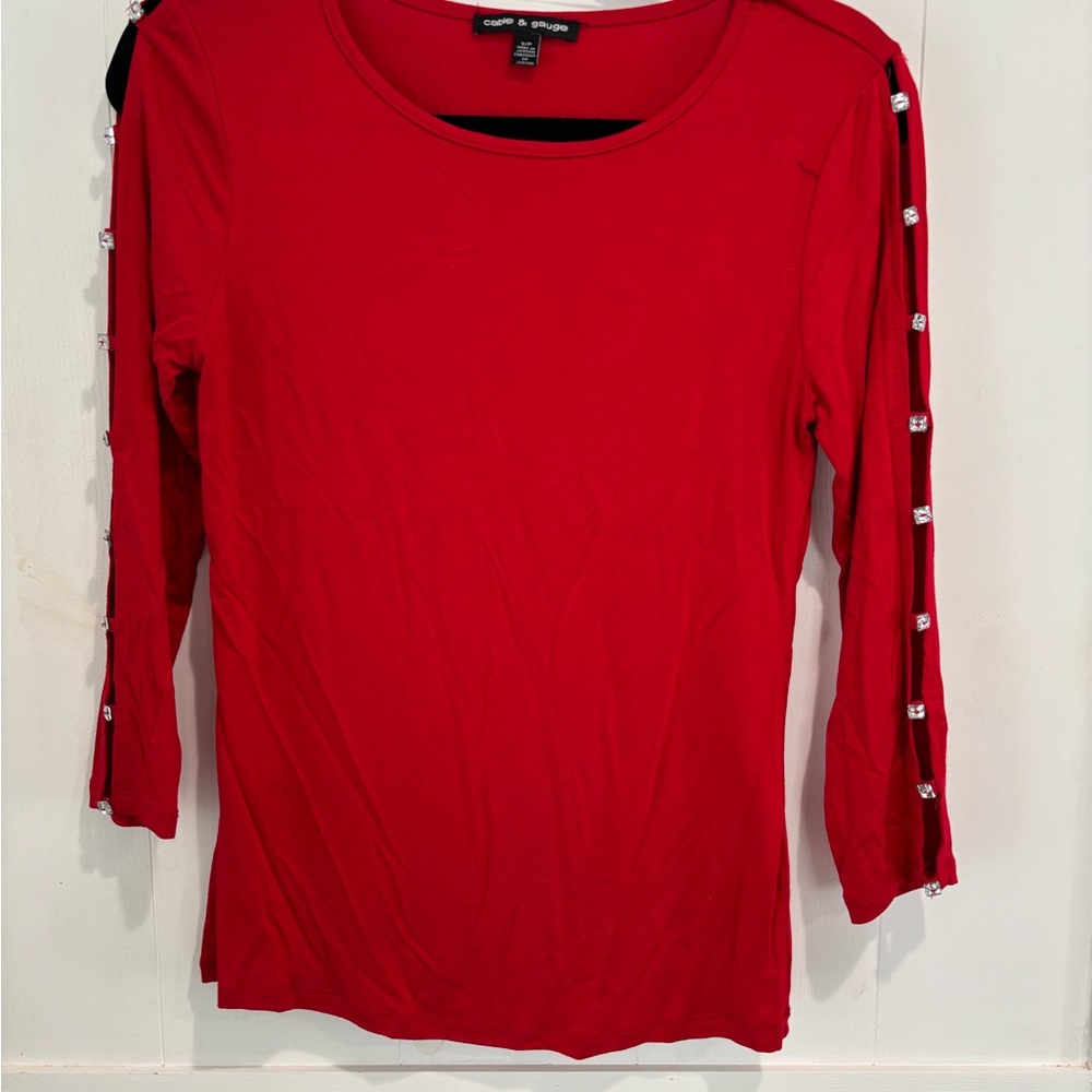 Cable & Gauge Red Top with Button Accents